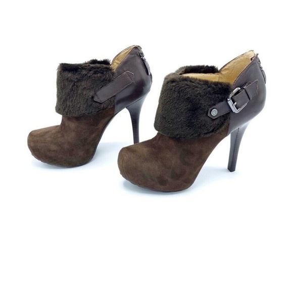 NEW Guess Ankle Boots Suede Stiletto Faux Fur 9.5 - Picture 4 of 8